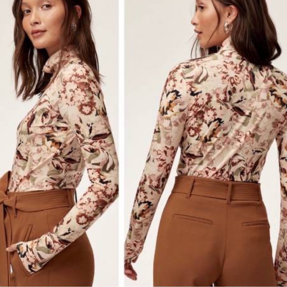 Aritzia Wilfrd Cheval floral mock neck top size XXS